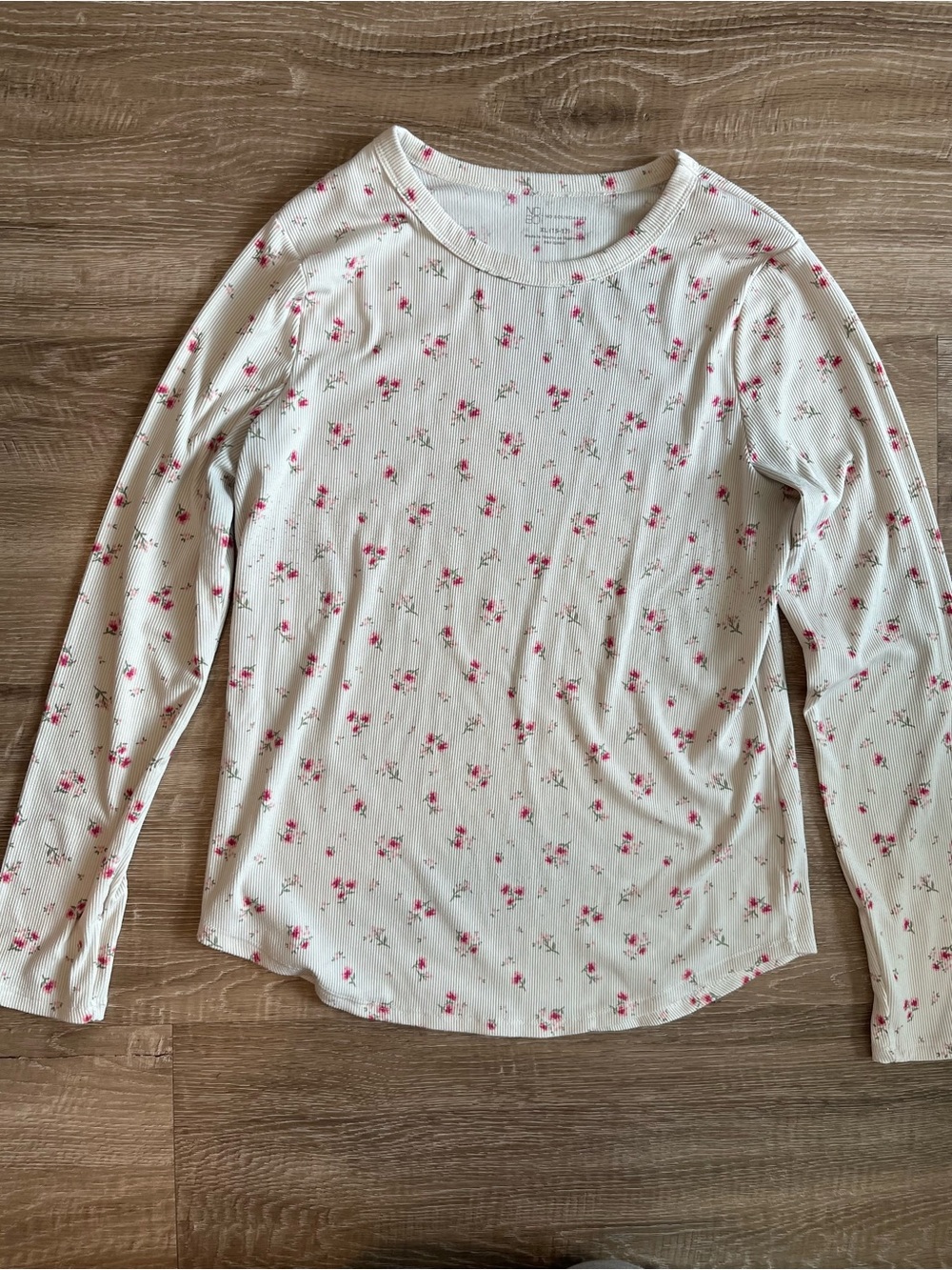 No Boundaries White Crew Neck Tee Pink Flowers Cottagecore Womens XL